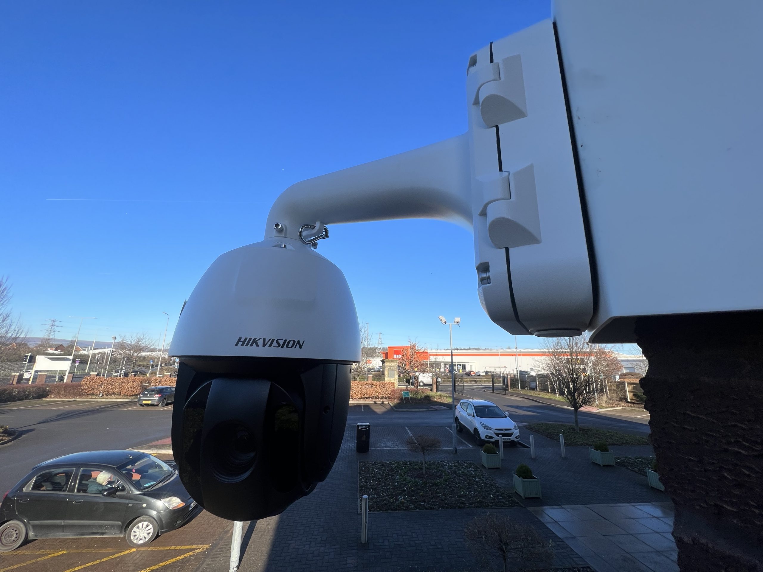 commercial CCTV installers in Cardiff camera overlooking parking area